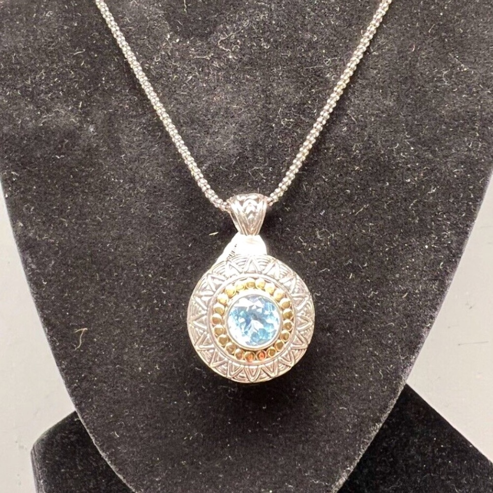 Samuel B Sterling and Blue Topaz Necklace with 18kt gold